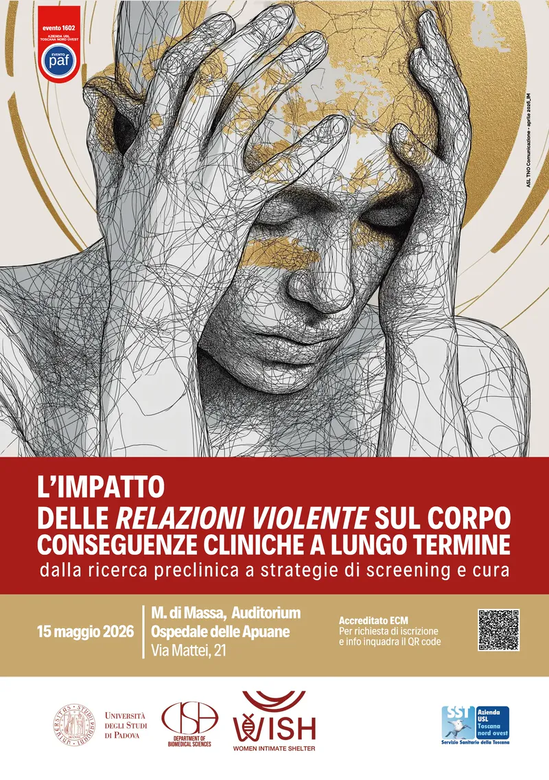 Locandina del convegno "L'impatto delle relazioni violente sul corpo – conseguenze cliniche a lungo termine", 15 maggio 2026, Massa.